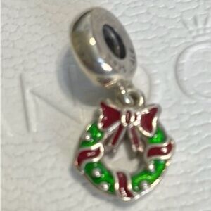 Pandora Silver, Red and Green Wreath Christmas Charm